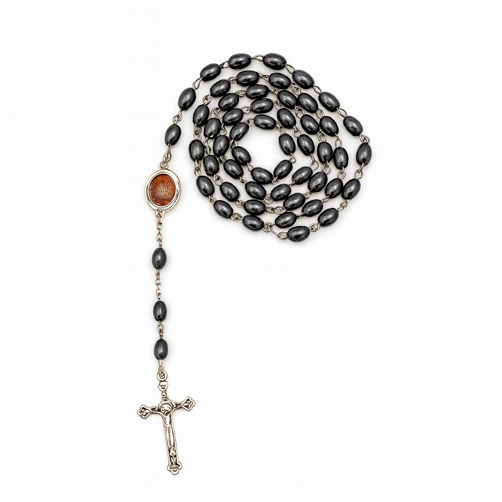 Hematite Rosary with Holy Land Soil