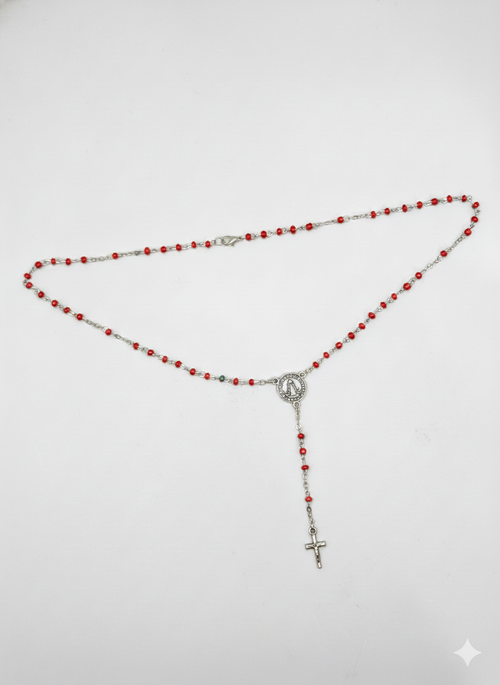 Crystal Bead Silver Rosary Necklace – Clasp Style