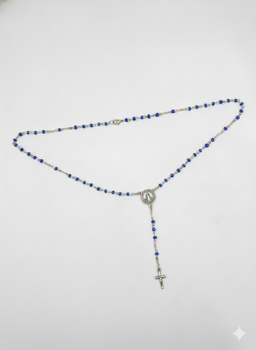 Crystal Bead Silver Rosary Necklace – Clasp Style