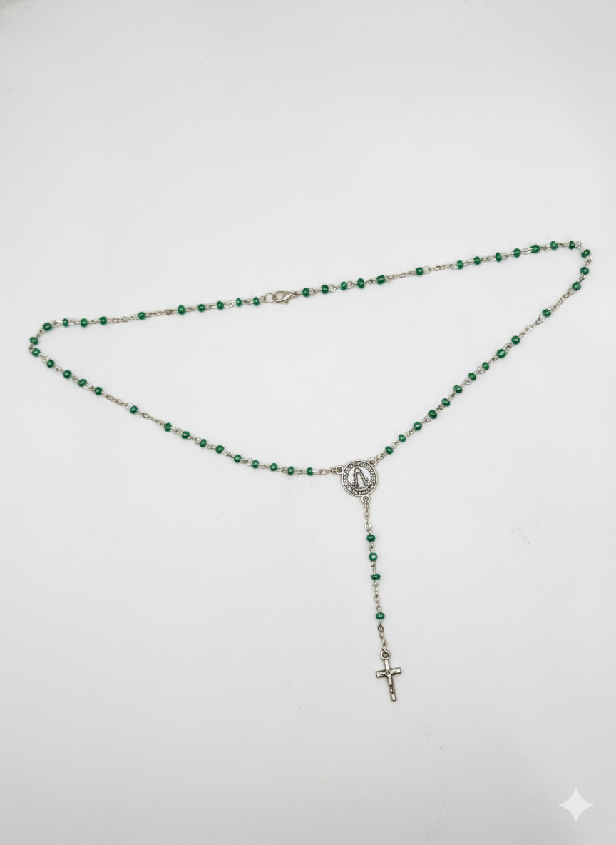 Crystal Bead Silver Rosary Necklace – Clasp Style