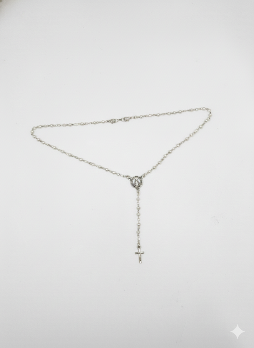 Crystal Bead Silver Rosary Necklace – Clasp Style