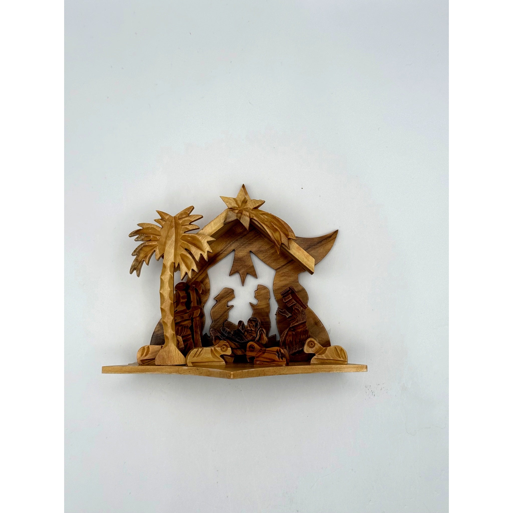 Handmade Olive Wood Nativity with Star Cutouts – Light-Through Design