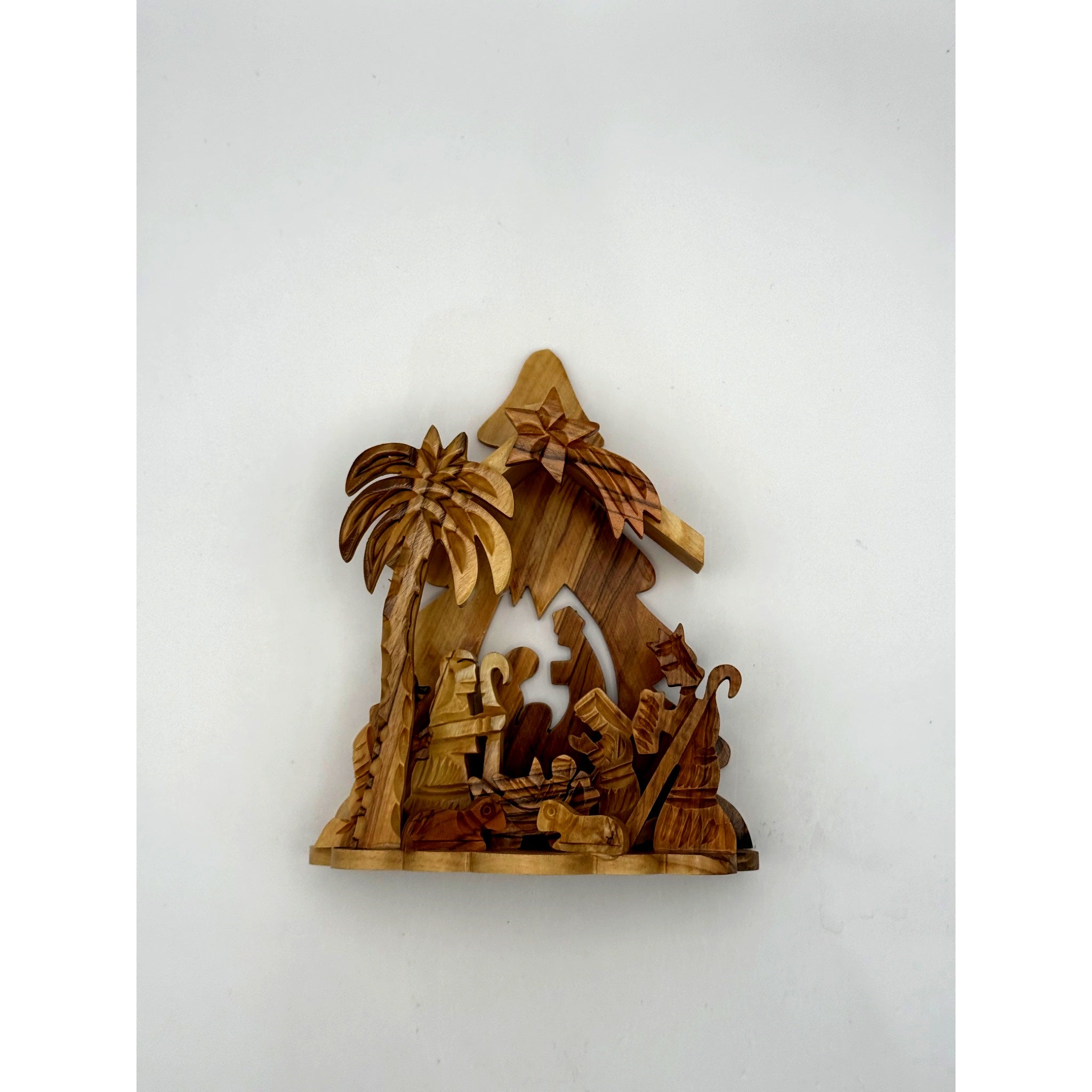 Modern Silhouette Olive Wood Nativity – Open Stable Design