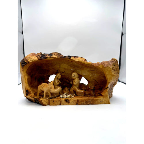 Hand-Carved Olive Wood Nativity Scene – Rustic Cave Style
