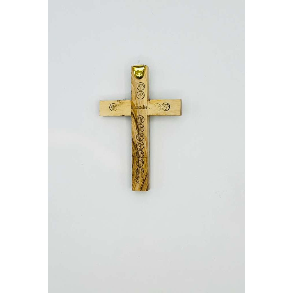 Small Olive Wood Crucifix with River Jordan Shell + One Relic