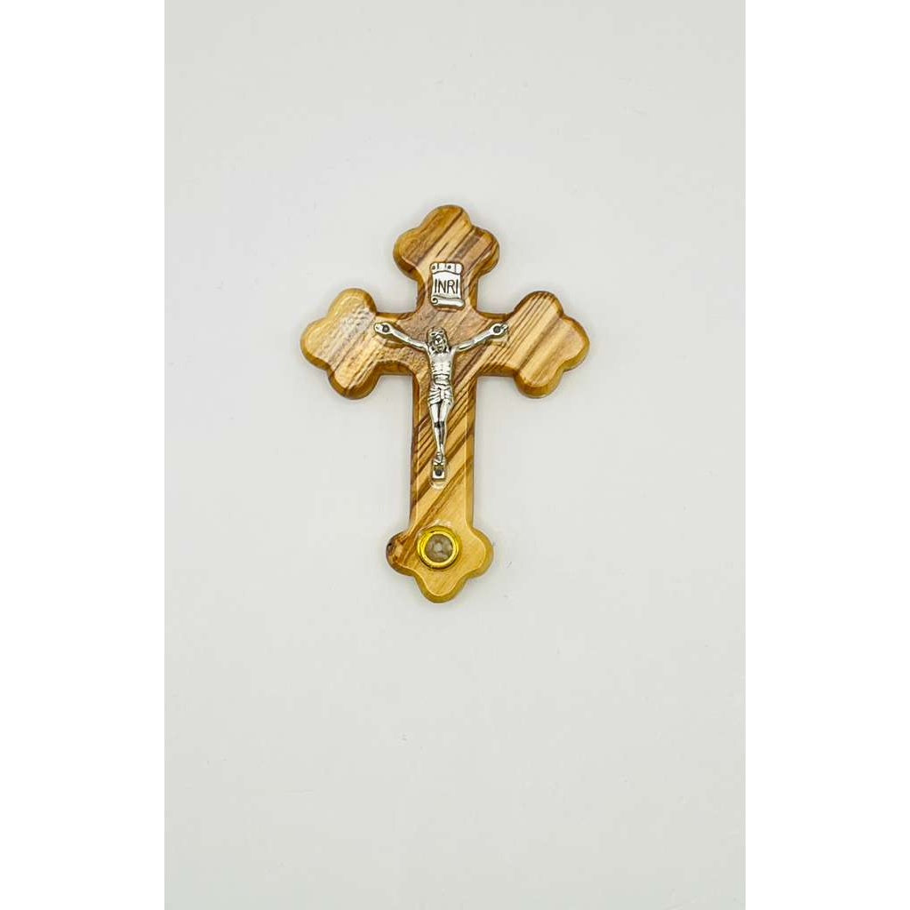 Small Olive Wood Wall Crucifix with Relic Window
