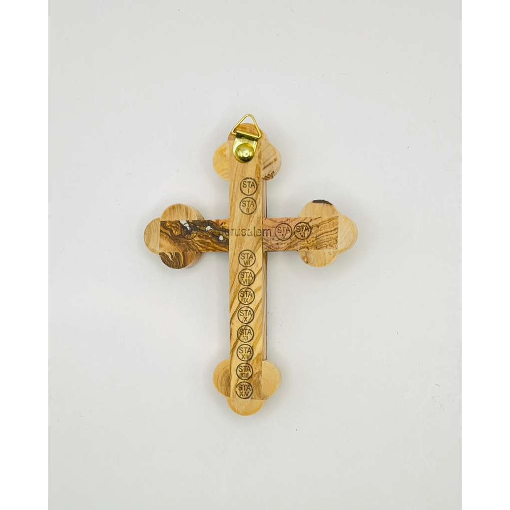 Olive Wood Crucifix with Sea Shell Border & Holy Land Relics