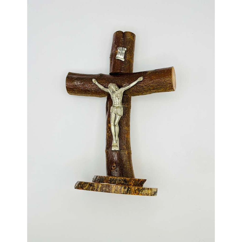 Olive Wood Branch Crucifix – Natural Bark Finish