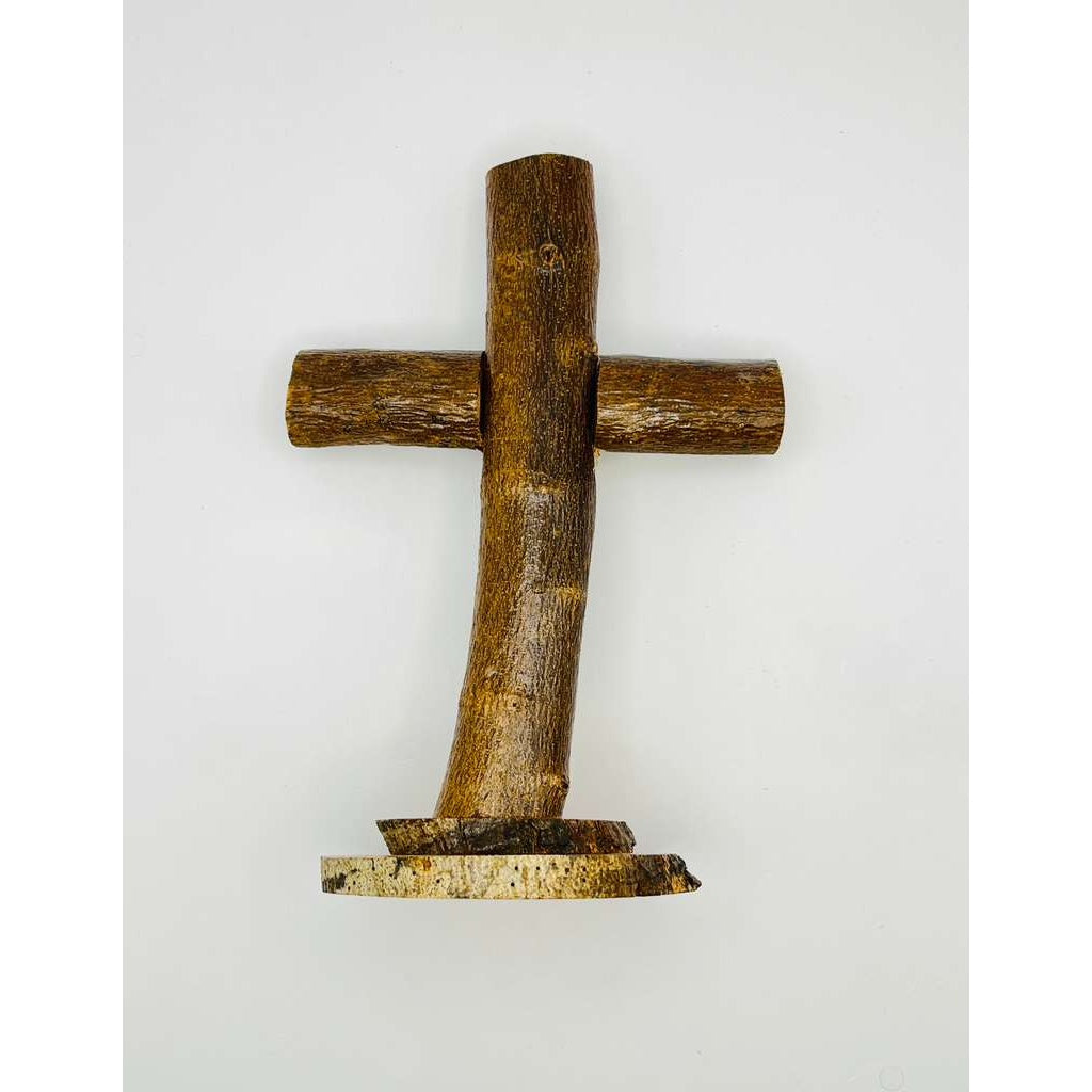Olive Wood Branch Crucifix – Natural Bark Finish