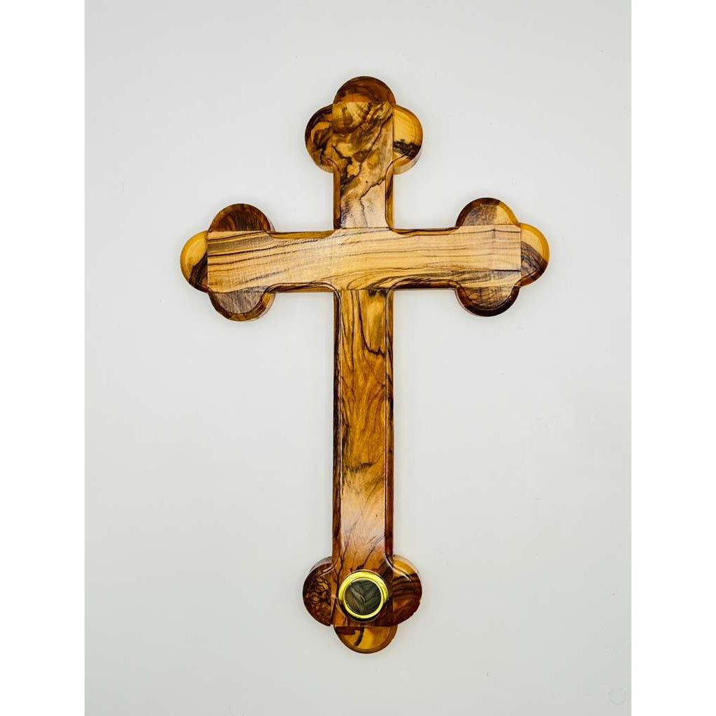 Olive Wood Rounded-Edge Wall Cross with Relic Window